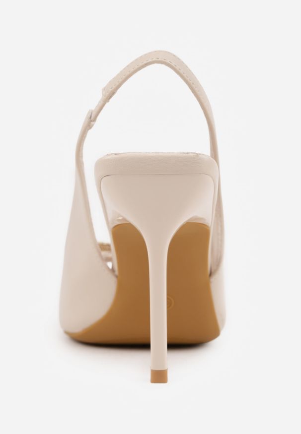 Renee - Beżowe Sandały VICES na Szpilce z Klamerką na Nosku Ozodbioną Cyrkoniami Tikeni. Okazja: na co dzień. Kolor: beżowy. Wzór: aplikacja. Obcas: na szpilce. Styl: klasyczny, casual. Wysokość obcasa: średni