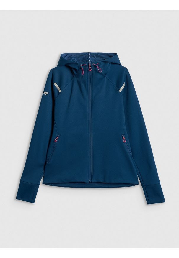 4f - 4F Bluza dresowa slim z kapturem damska - turkusowa L. Okazja: na co dzień. Typ kołnierza: kaptur. Kolor: turkusowy. Materiał: dresówka. Styl: casual