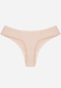 Renee - Beżowe Majtki Stringi z Bawełną z Koronką Aethimilia. Kolor: beżowy. Materiał: bawełna, koronka. Wzór: koronka #2