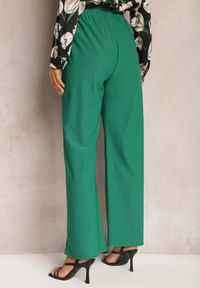 Renee - Zielone Spodnie Szerokie w Stylu Paper Bag z Materiałowym Paskiem Xennia. Kolor: zielony. Materiał: materiał #4