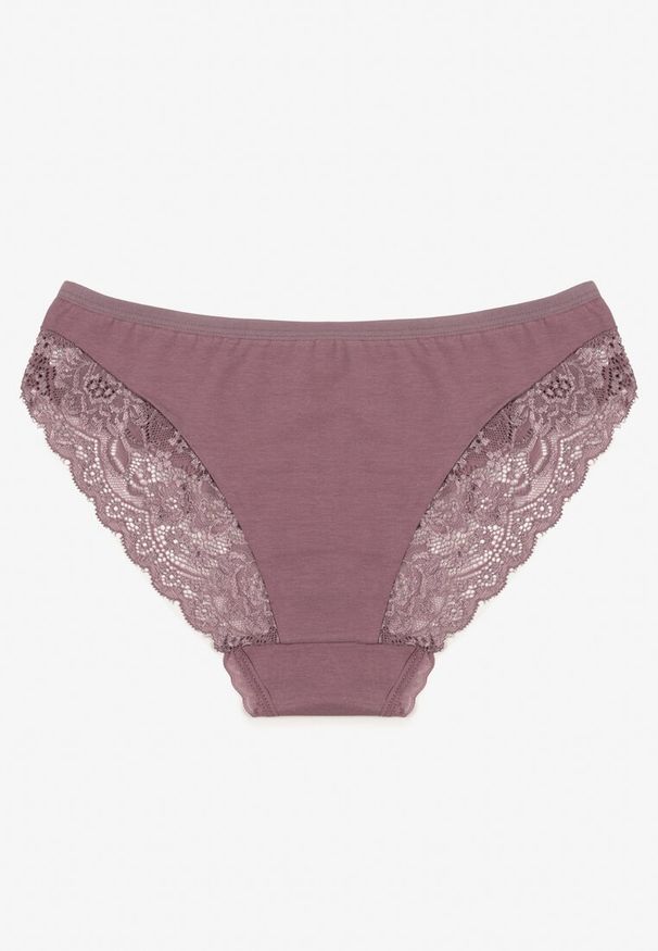 Born2be - Fioletowe Majtki Figi Zdobione Koronką Venissella. Kolor: fioletowy. Materiał: koronka. Wzór: aplikacja, koronka