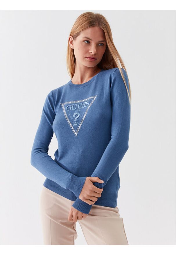 Guess Sweter W3YR46 Z2NQ2 Niebieski Slim Fit. Kolor: niebieski. Materiał: wiskoza