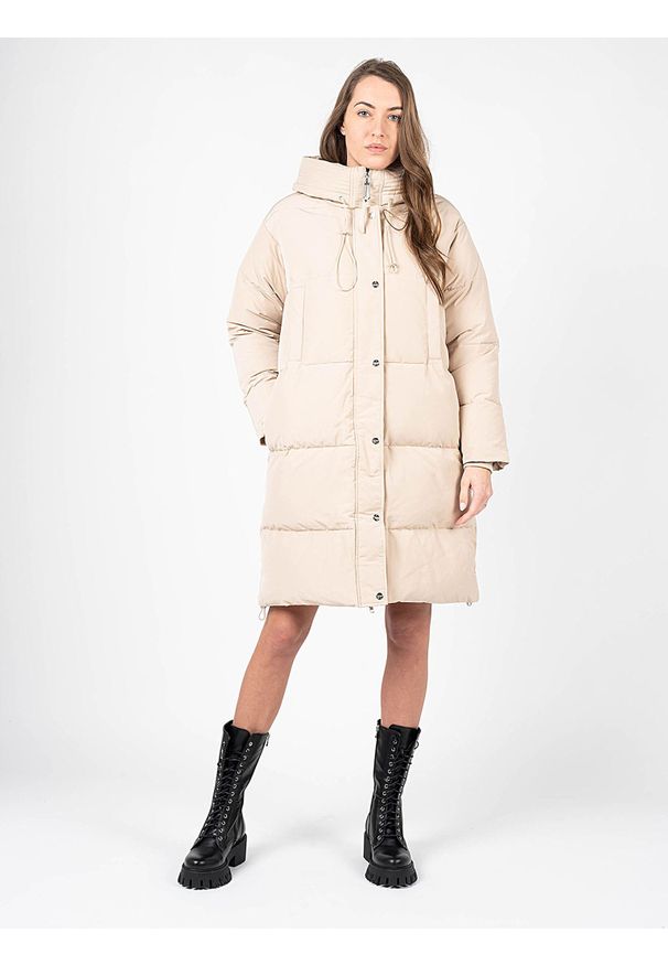 Silvian Heach Kurtka "Down Jacket" | PGA22446PI | Kobieta | Beżowy. Okazja: na co dzień. Typ kołnierza: kaptur. Kolor: beżowy. Materiał: poliester. Styl: casual
