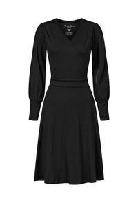 Marie Zélie - Sukienka Caranthir czarna XS czarny. Typ kołnierza: dekolt kopertowy. Kolor: czarny. Materiał: bawełna, dzianina, materiał, elastan, skóra. Długość rękawa: długi rękaw. Wzór: paski. Typ sukienki: kopertowe #2