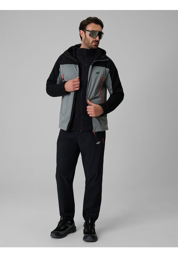 4f - 4F Kurtka softshell wiatroodporna membrana 8000 męska - czarna L. Kolor: czarny. Materiał: softshell. Długość: długie