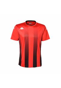 Koszulka Kappa Bugo. Kolor: wielokolorowy, czarny, czerwony. Długość rękawa: krótki rękaw. Długość: krótkie. Wzór: nadruk, paski. Sport: piłka nożna #1