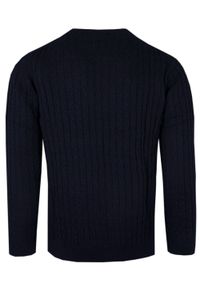 Jednokolorowy Sweter Męski z Dzianiny Bawełnianej - Adriano Guinari - Granat. Kolor: niebieski. Materiał: bawełna. Wzór: ze splotem. Sezon: jesień, zima #3
