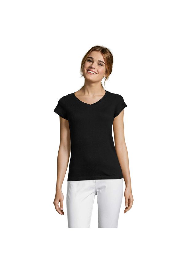 SOL'S - Koszulka Damska Z Dekoltem Moon V. Kolor: czarny, wielokolorowy, brązowy, zielony. Sport: turystyka piesza