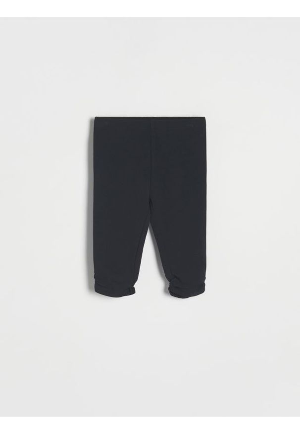 Reserved - Legginsy z marszczeniem - czarny. Kolor: czarny. Materiał: dzianina, bawełna