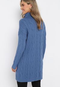Born2be - Granatowa Sweterkowa Mini Sukienka z Szerokim Golfem i Ściągaczami Patricime. Typ kołnierza: golf. Kolor: niebieski. Długość: mini #3