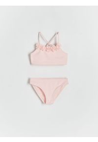 Reserved - Dwuczęściowy kostium kąpielowy - pastelowy róż. Kolor: różowy. Materiał: materiał. Wzór: gładki #1