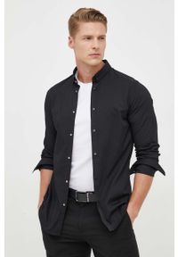 Armani Exchange koszula męska kolor czarny slim z kołnierzykiem button-down. Typ kołnierza: button down. Kolor: czarny. Materiał: tkanina. Długość: długie #1