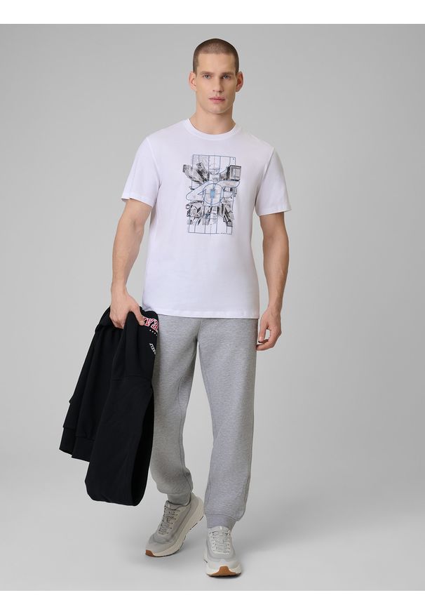 4f - 4F T-shirt regular z nadrukiem męski - biały M. Okazja: na co dzień. Kolor: biały. Materiał: dzianina, bawełna, materiał. Wzór: nadruk. Styl: klasyczny, casual