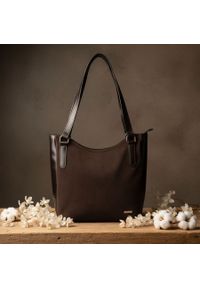 Shopperka hobo bag SHE skóra zamszowa 603 czekolada. Materiał: skórzane. Styl: casual #1
