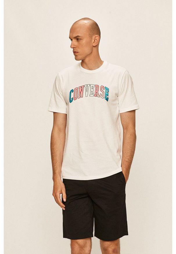 Converse - T-shirt. Okazja: na co dzień. Kolor: biały. Materiał: dzianina. Wzór: nadruk. Styl: casual