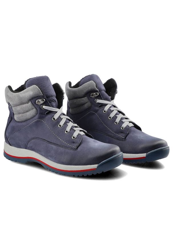 Granatowe Trzewiki Pollonus Damskie Wygodne Obuwie. Okazja: na co dzień, na spacer. Kolor: niebieski. Materiał: welur, nubuk. Szerokość cholewki: normalna. Styl: casual, elegancki, sportowy