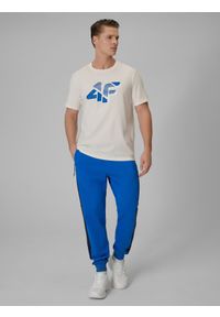 4f - 4F T-shirt regular z nadrukiem męski - beżowy XL. Okazja: na co dzień. Kolor: beżowy. Materiał: bawełna, materiał. Wzór: nadruk. Styl: casual #2