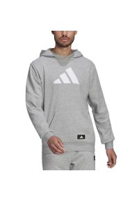 Adidas - Bluza adidas Future Icons Hoodie HA1412 - szara. Okazja: na co dzień. Typ kołnierza: kaptur. Kolor: szary. Materiał: materiał, poliester, bawełna. Wzór: aplikacja. Styl: sportowy, casual, klasyczny