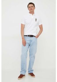 Polo Ralph Lauren polo bawełniane kolor biały z aplikacją. Typ kołnierza: polo. Kolor: biały. Materiał: bawełna. Długość: krótkie. Wzór: aplikacja #4