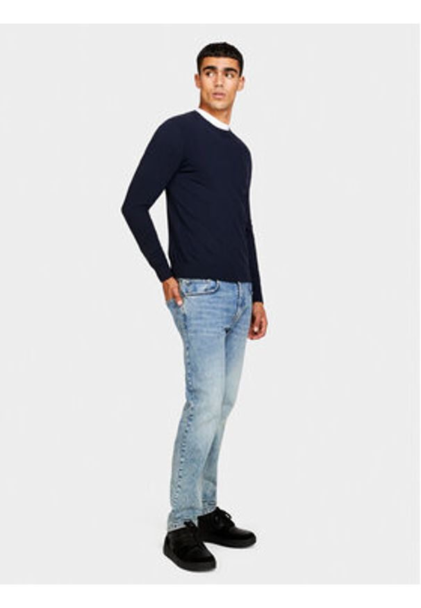 Sisley Sweter 10F2S1C78 Granatowy Slim Fit. Kolor: niebieski. Materiał: bawełna