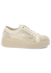 Beżowe Sneakersy S.Barski Eleganckie Koronkowe Obuwie Damskie. Zapięcie: sznurówki. Kolor: beżowy. Materiał: koronka #6