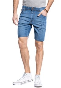 Wrangler - WRANGLER SZORTY MĘSKIE TEXAS SHORT LITE BLUE W11CQ187W. Materiał: poliester, jeans, materiał, bawełna, denim, elastan. Długość: krótkie. Sezon: jesień, wiosna. Styl: klasyczny