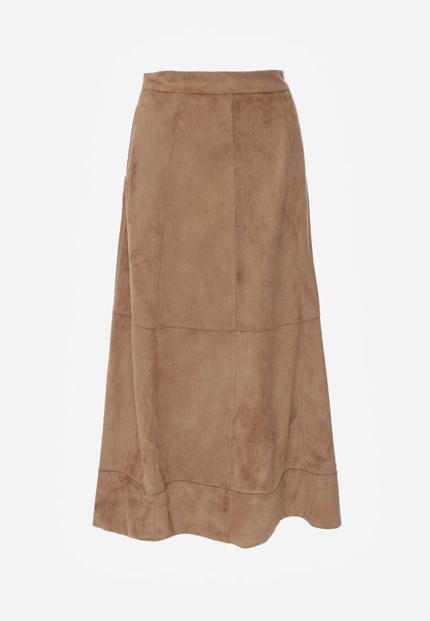 Renee - Beżowa Gładka Spódnica z Imitacji Zamszu o Rozkloszowanym Kroju Nettia. Kolor: beżowy. Materiał: zamsz. Wzór: gładki