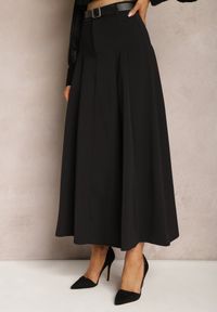 Renee - Czarna Rozkloszowana Spódnica Maxi z Paskiem na Klamrę Sadalin. Kolor: czarny #3