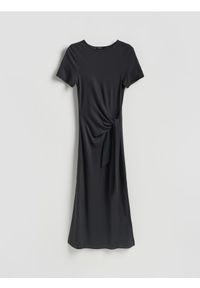 Reserved - Sukienka midi z modalem - ciemnoszary. Kolor: szary. Materiał: dzianina. Typ sukienki: proste. Długość: midi