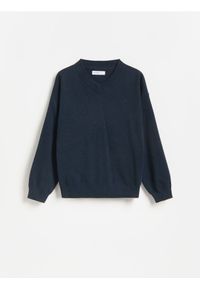 Reserved - Sweter z dekoltem V - granatowy. Kolor: niebieski. Materiał: bawełna, dzianina #1