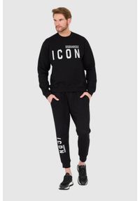 DSQUARED2 Czarna bluza męska z dużym srebrnym błyszczącym logo icon, Rozmiar XXL. Kolor: czarny #4