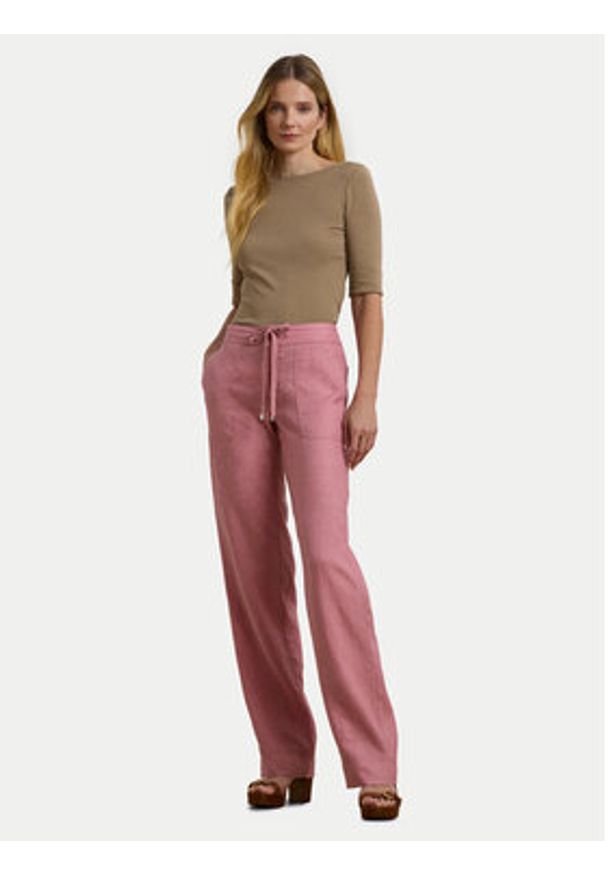 Lauren Ralph Lauren - LAUREN RALPH LAUREN Spodnie materiałowe 200735136022 Różowy Regular Fit. Kolor: różowy. Materiał: len