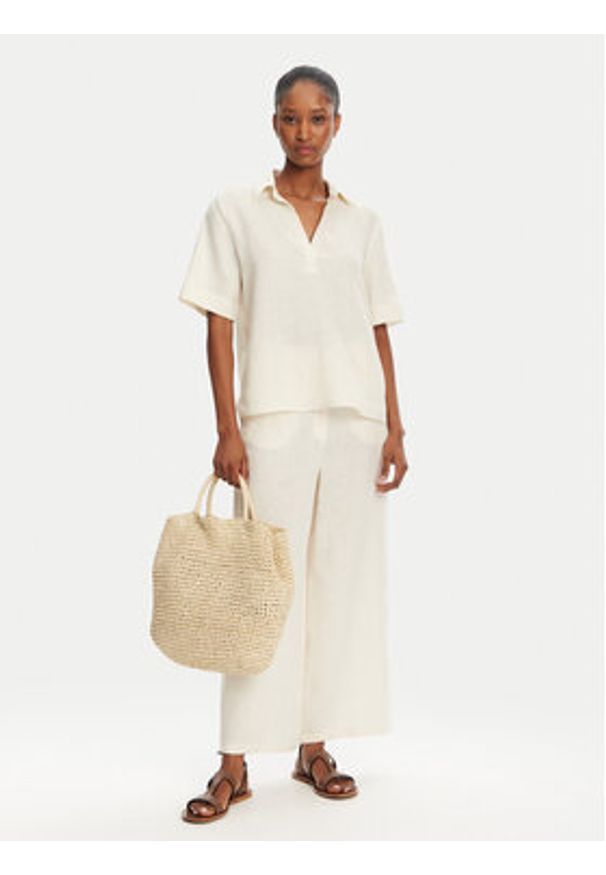 Marella Bluzka Nave 2515111032 Écru Regular Fit. Materiał: len