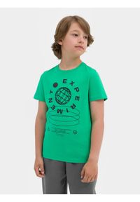 4f - T-shirt z nadrukiem chłopięcy. Kolor: zielony. Materiał: bawełna. Wzór: nadruk #1