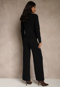 Renee - Czarny Elegancki Komplet z Dzianiny z Wiskozą Kardigan i Spodnie Delinavea. Kolor: czarny. Materiał: dzianina, wiskoza. Wzór: aplikacja #4