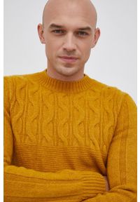 Sisley Sweter z domieszką wełny męski. Okazja: na co dzień. Kolor: żółty. Materiał: wełna. Długość rękawa: długi rękaw. Długość: długie. Wzór: ze splotem. Styl: casual