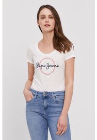 Pepe Jeans - T-shirt Blanche. Okazja: na co dzień. Kolor: biały. Materiał: dzianina. Wzór: nadruk. Styl: casual #3
