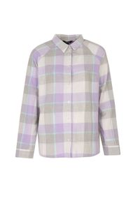 TOP SECRET - Luźna koszula w kratę. Kolor: fioletowy. Materiał: bawełna, tkanina. Długość: długie. Sezon: jesień
