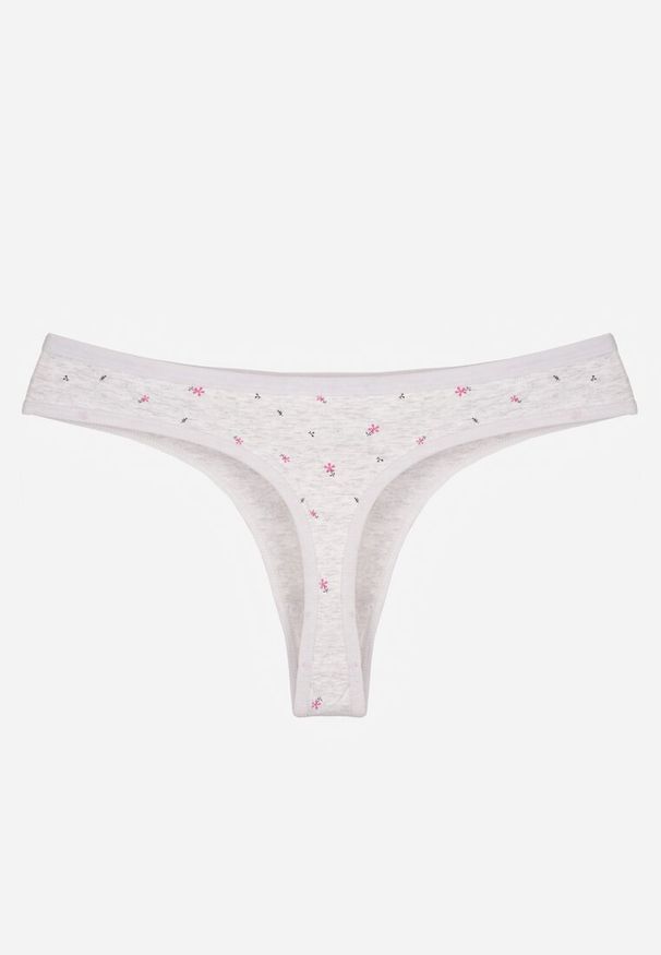 Renee - Jasnoszare Majtki Strongi z Drobnym Nadrukiem z Bawełną Clymeine. Kolor: szary. Materiał: bawełna. Wzór: nadruk