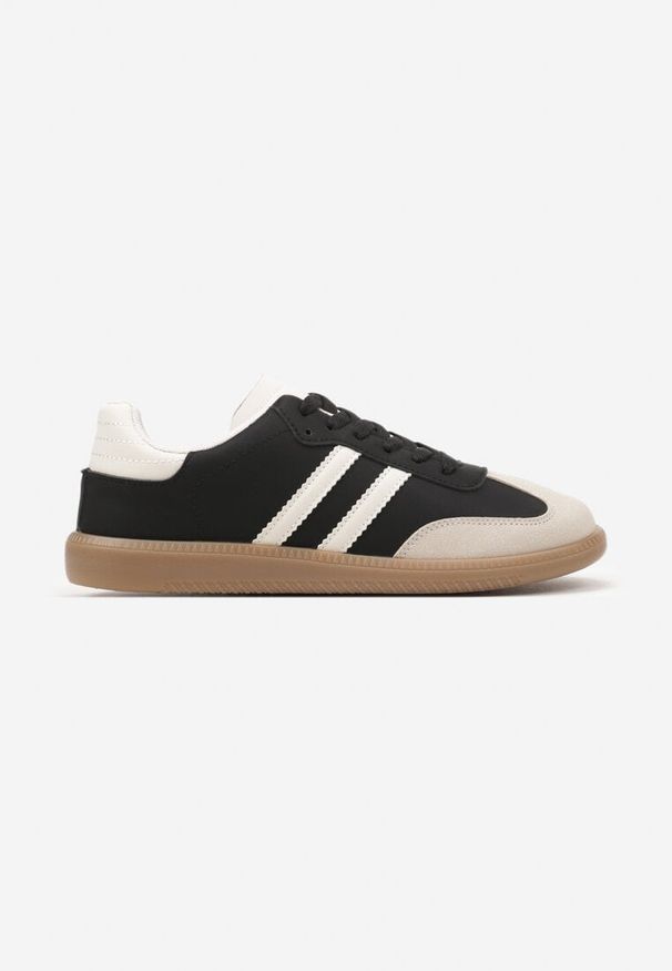 Born2be - Czarne Płaskie Sneakersy Ozdobione Paskami Glaria. Nosek buta: okrągły. Zapięcie: pasek. Kolor: czarny. Wzór: aplikacja. Obcas: na obcasie. Wysokość obcasa: niski