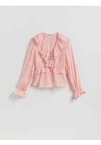 Reserved - Bluzka z falbanami - różowy. Kolor: różowy. Materiał: tkanina, wiskoza. Wzór: gładki #1