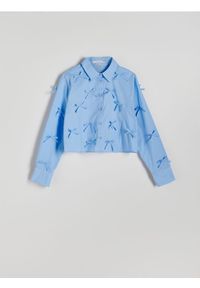 Reserved - Krótka koszula z kokardkami - niebieski. Typ kołnierza: kokarda. Kolor: niebieski. Materiał: bawełna. Długość: krótkie