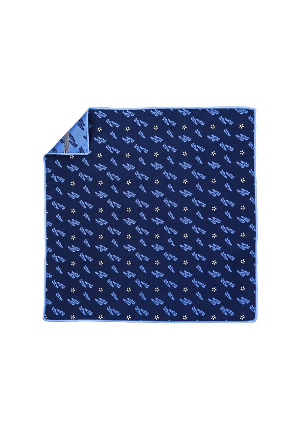 Modini - Granatowa poszetka z motywem piłkarskim E155. Kolor: niebieski