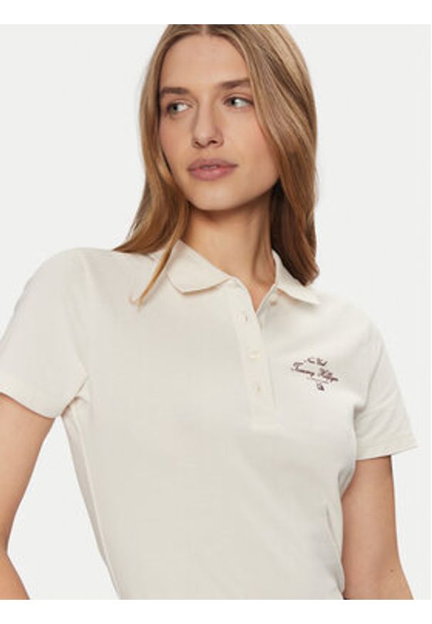 TOMMY HILFIGER - Tommy Hilfiger Polo WW0WW43930 Beżowy Slim Fit. Typ kołnierza: polo. Kolor: beżowy. Materiał: bawełna