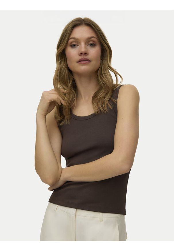 Vero Moda Top Chloe 10344951 Brązowy ciemny Relaxed Fit. Kolor: brązowy. Materiał: bawełna