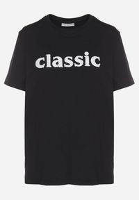 Born2be - Czarny T-shirt z Bawełny z Aplikacją z Cyrkoniami Deraine. Okazja: na co dzień. Kolor: czarny. Materiał: bawełna. Wzór: aplikacja. Styl: klasyczny, elegancki, casual #4