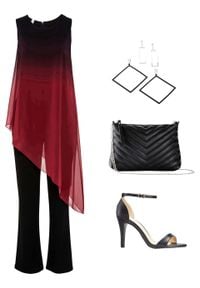 Kombinezon z wstawką w optyce sukienki bonprix czarno-czerwony. Kolor: czarny #4