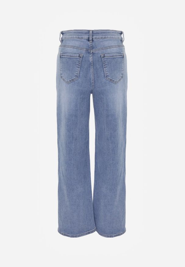 Born2be - Niebieskie Elastyczne Jeansy z Bawełną o Szerokim Kroju z Wysokim Stanem Yelovia. Okazja: na co dzień. Stan: podwyższony. Kolor: niebieski. Styl: casual