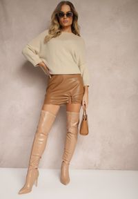 Renee - Beżowy Sweter z Wełną z Alpaki i Krótszym Rękawem Irissania. Okazja: na co dzień. Kolor: beżowy. Materiał: wełna. Długość rękawa: krótki rękaw. Długość: krótkie. Styl: elegancki, casual #5