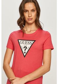 Guess - T-shirt W1RI00.I3Z11. Okazja: na co dzień. Kolor: różowy. Materiał: dzianina. Wzór: nadruk. Styl: casual